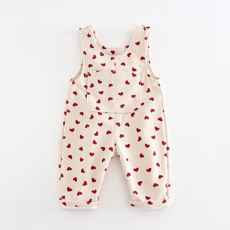 Fashion Girls Heart Printing Corduroy Overalls