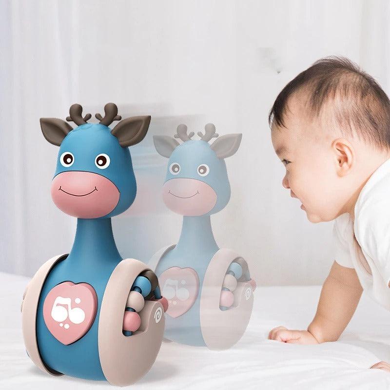 Sliding Deer Baby Tumbler Rattle 3 In 1 Sliding Tumbler Toy Baby Rattle Montessori Bath Toy For W Built-in Ring Bear Roly-Poly Early Learning Christmas Tumbler - NTKSTORE