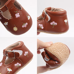 Girls' Embroidered Flower Soft Bottom Toddler Shoes