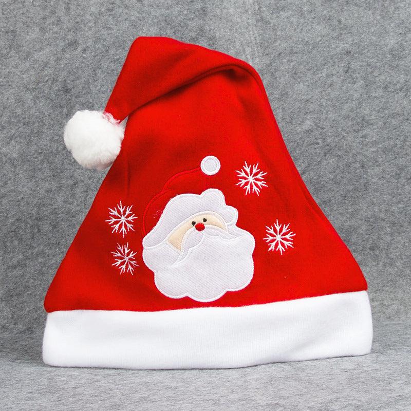 Cartoon Christmas Hat With Elk Santa Claus Embroidery Design Holiday Party Decoration Fuzzy Hat - NTKSTORE