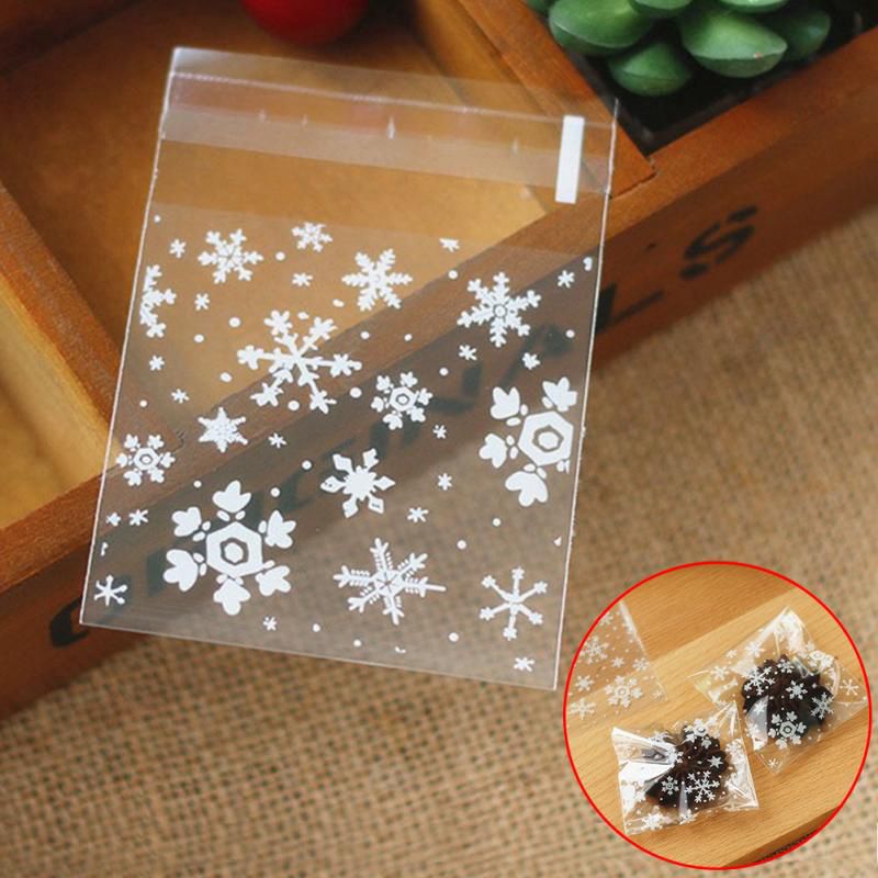 100 pcs Sachets Pouches White Snowflake Packaging Bag for Cookies Christmas Candies