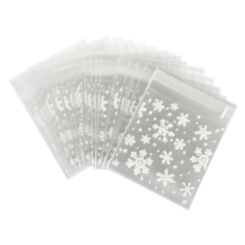 100 pcs Sachets Pouches White Snowflake Packaging Bag for Cookies Christmas Candies