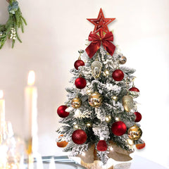 2ft Mini Christmas Tree With Light Artificial Small Tabletop Christmas Decoration With Flocked Snow, Exquisite Decor & Xmas Ornaments For Table Top For Home & Office - NTKSTORE