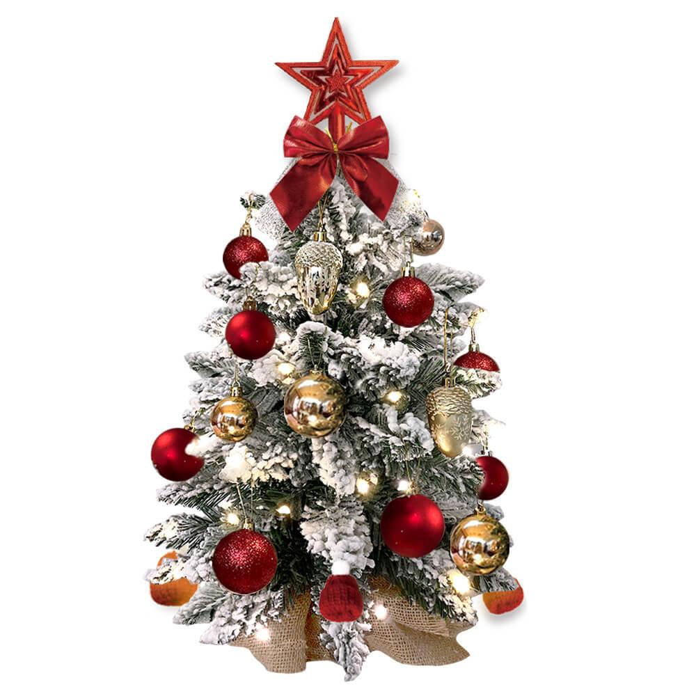 2ft Mini Christmas Tree With Light Artificial Small Tabletop Christmas Decoration With Flocked Snow, Exquisite Decor & Xmas Ornaments For Table Top For Home & Office - NTKSTORE