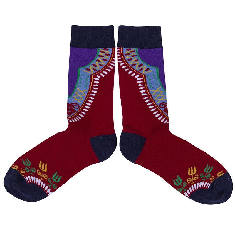 Multi-Color Mid-calf Ethnic Style Floral Socks - NTKSTORE