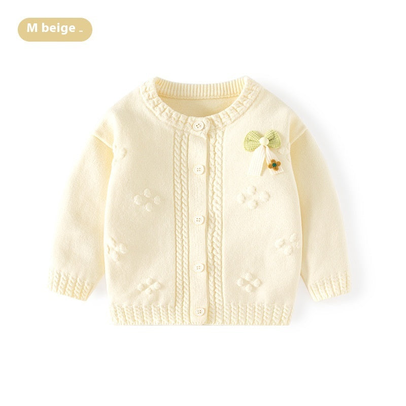 Pure Cotton Knitted Girl's Cardigan Sweater Class A Bow