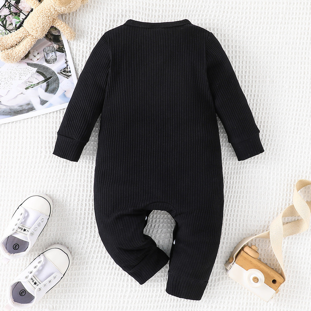 Baby Round Neck Long Sleeve Bear Printed One-piece Romper