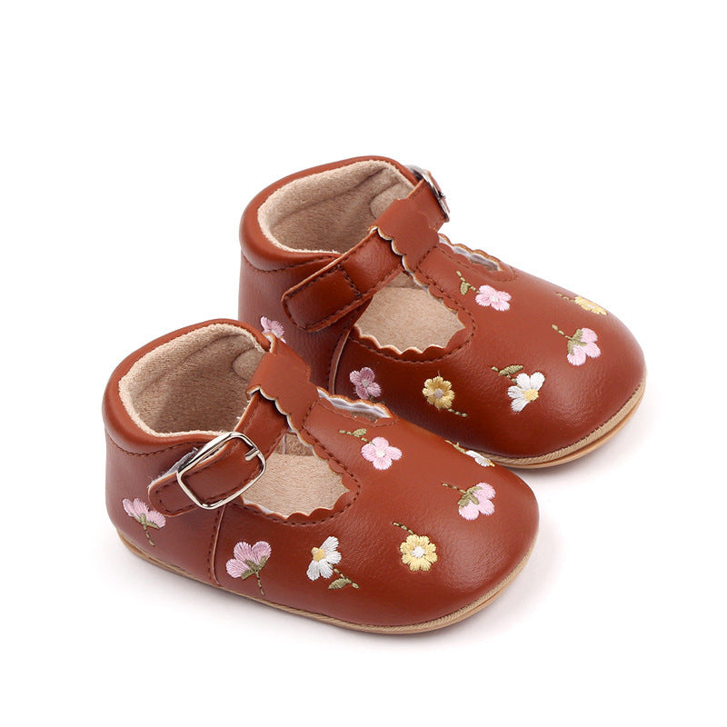 Girls' Embroidered Flower Soft Bottom Toddler Shoes