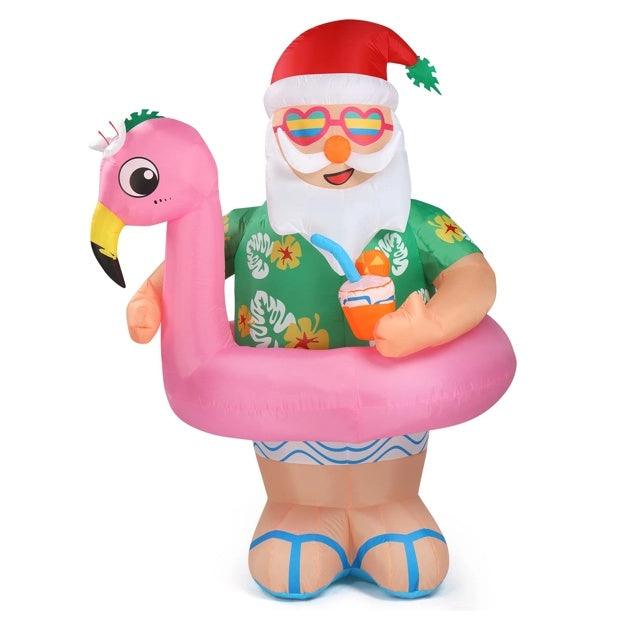 5.9 FT Lighted Christmas Inflatable Decoration, Inflatable Hawaii Santa Claus Outdoor Decoration - NTKSTORE