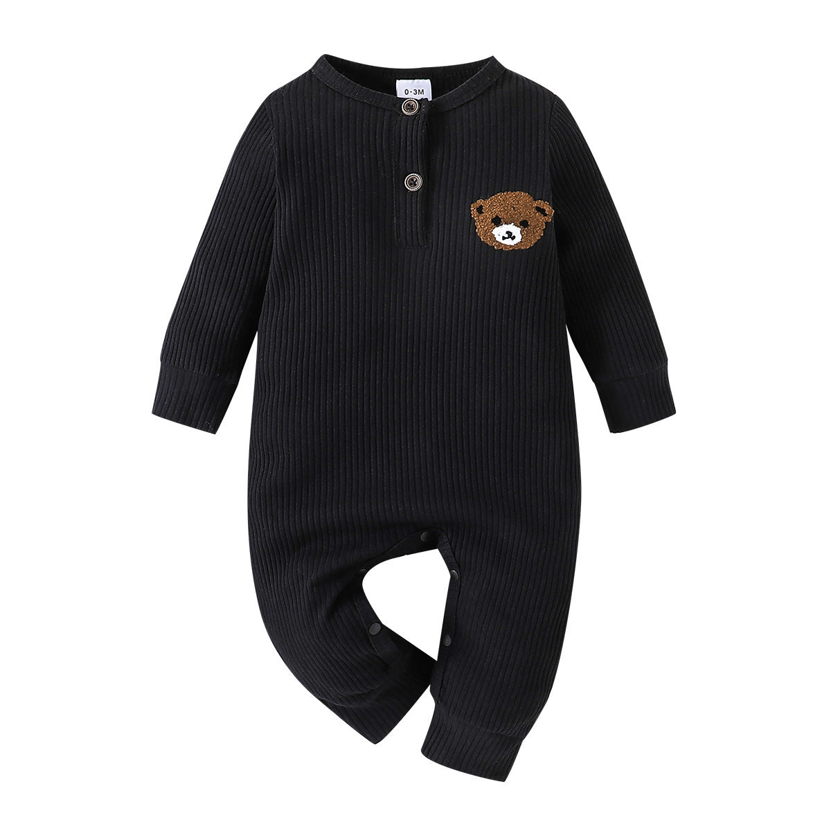 Baby Round Neck Long Sleeve Bear Printed One-piece Romper