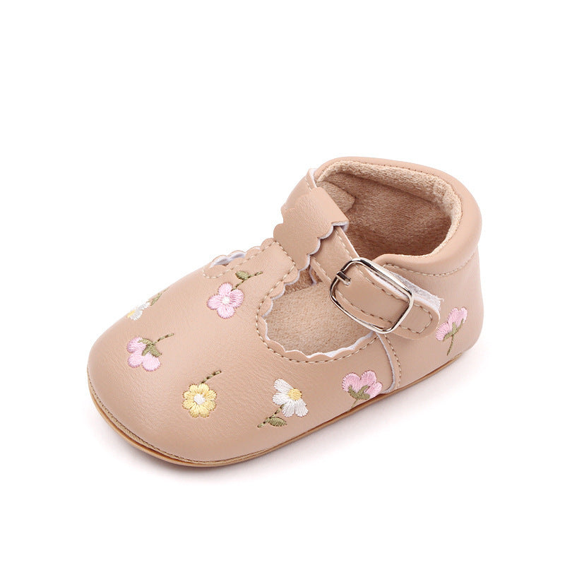 Girls' Embroidered Flower Soft Bottom Toddler Shoes