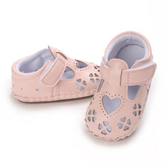 Girls' Leather Hollowed Heart Shape Soft Rubber Toddler Shoes