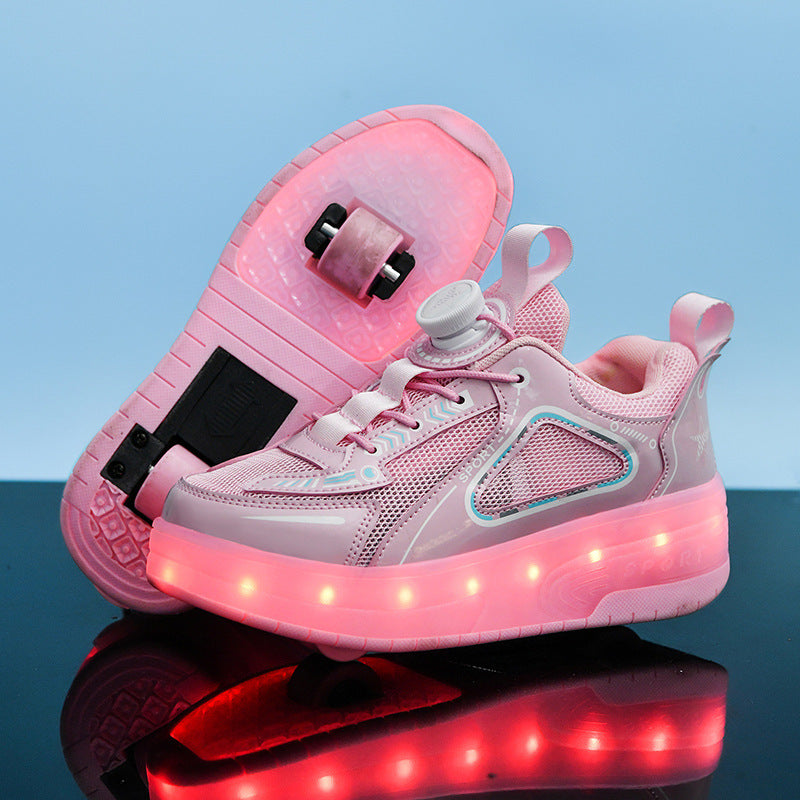 Mesh Double Wheel Heelys Children's Luminous Charging Roller Skating Deformation Skate Shoes