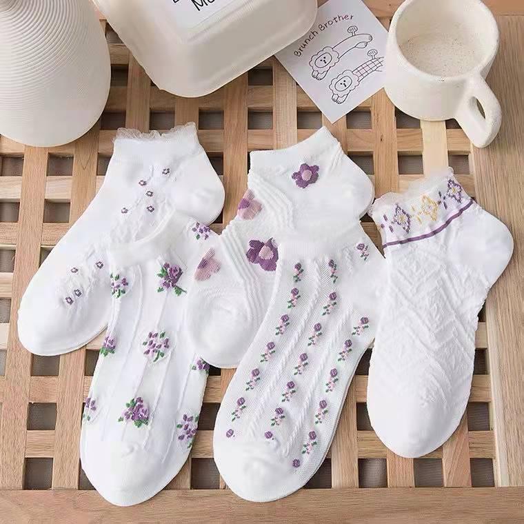 Lace Lace Day Socks College Style Ins Thin Style Small Floral Socks - NTKSTORE