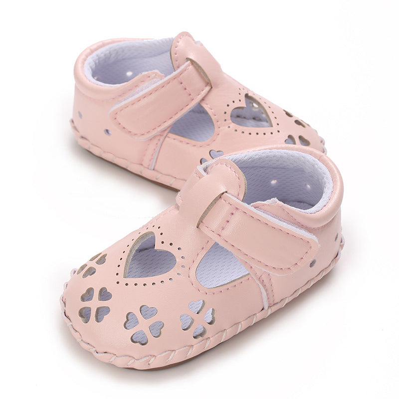 Girls' Leather Hollowed Heart Shape Soft Rubber Toddler Shoes