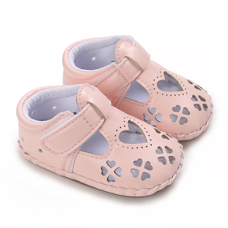 Girls' Leather Hollowed Heart Shape Soft Rubber Toddler Shoes