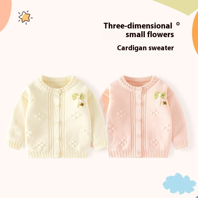 Pure Cotton Knitted Girl's Cardigan Sweater Class A Bow