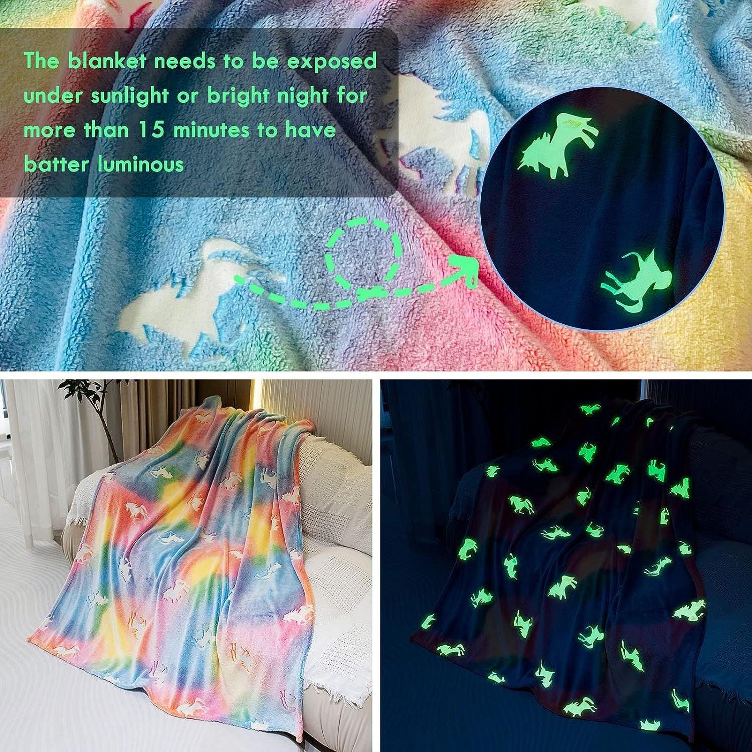 Glow In The Dark Throw Blanket, Blanket For Girls, Luminous Kids Blanket, Soft Blankets For 3,4,5,6,7,8,9,10 Year Old Girl Birthday Christmas Thanksgiving Gifts - NTKSTORE