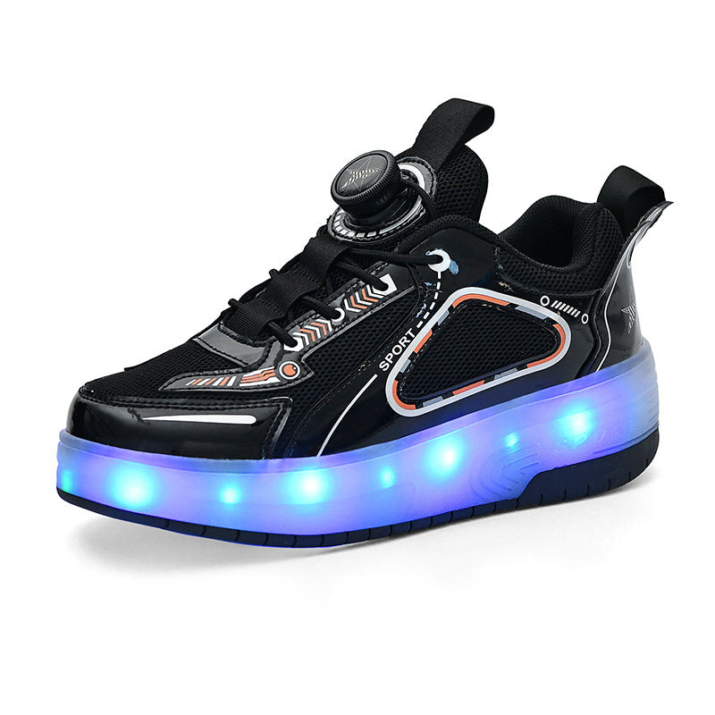 Mesh Double Wheel Heelys Children's Luminous Charging Roller Skating Deformation Skate Shoes