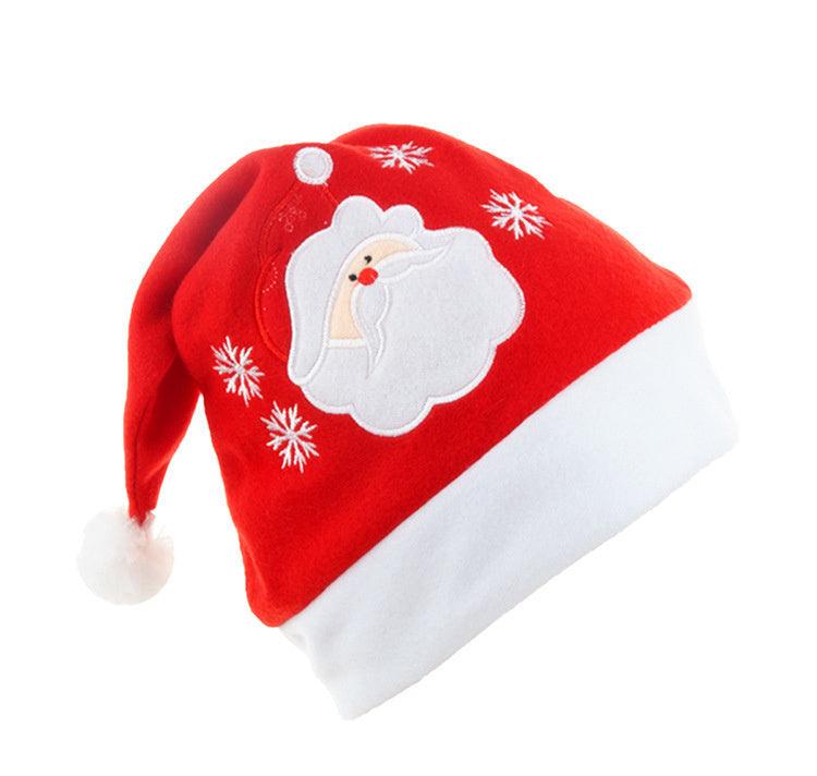 Cartoon Christmas Hat With Elk Santa Claus Embroidery Design Holiday Party Decoration Fuzzy Hat - NTKSTORE