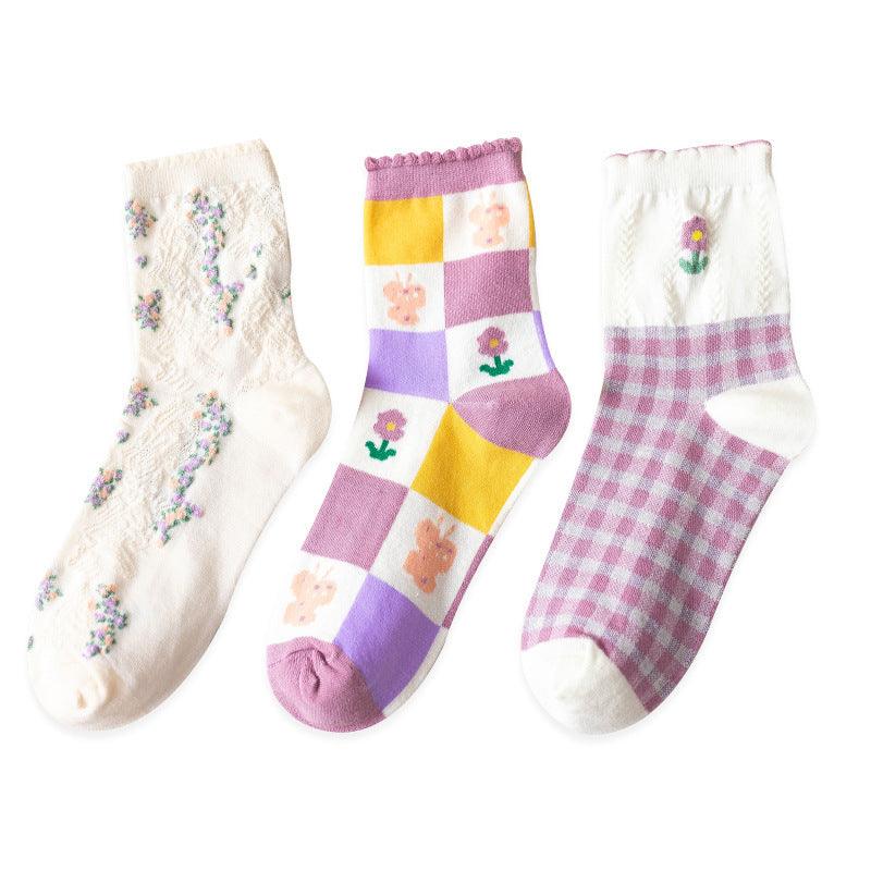 Socks Women's Tube Socks Spring And Summer Lace Floral Stockings - NTKSTORE