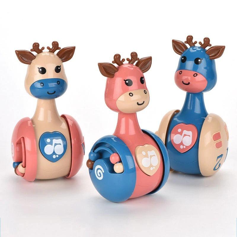 Sliding Deer Baby Tumbler Rattle 3 In 1 Sliding Tumbler Toy Baby Rattle Montessori Bath Toy For W Built-in Ring Bear Roly-Poly Early Learning Christmas Tumbler - NTKSTORE