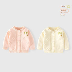 Pure Cotton Knitted Girl's Cardigan Sweater Class A Bow