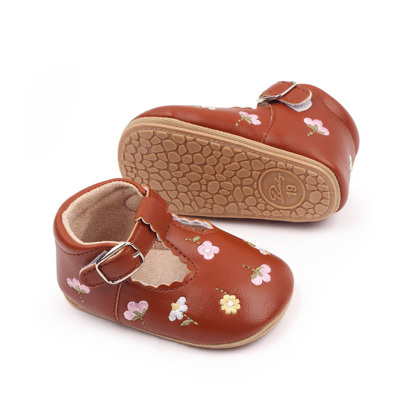 Girls' Embroidered Flower Soft Bottom Toddler Shoes