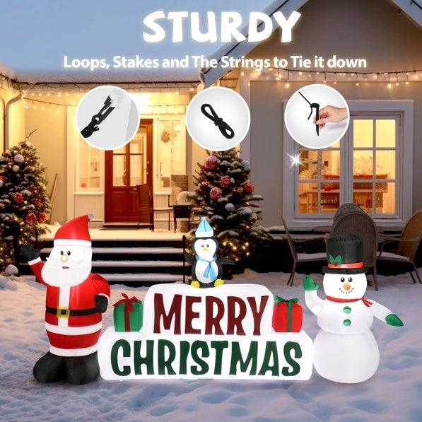 Inflatable Santa Claus And Snowman Holding Merry Christmas Sign - NTKSTORE