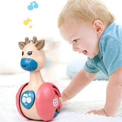 Sliding Deer Baby Tumbler Rattle 3 In 1 Sliding Tumbler Toy Baby Rattle Montessori Bath Toy For W Built-in Ring Bear Roly-Poly Early Learning Christmas Tumbler - NTKSTORE