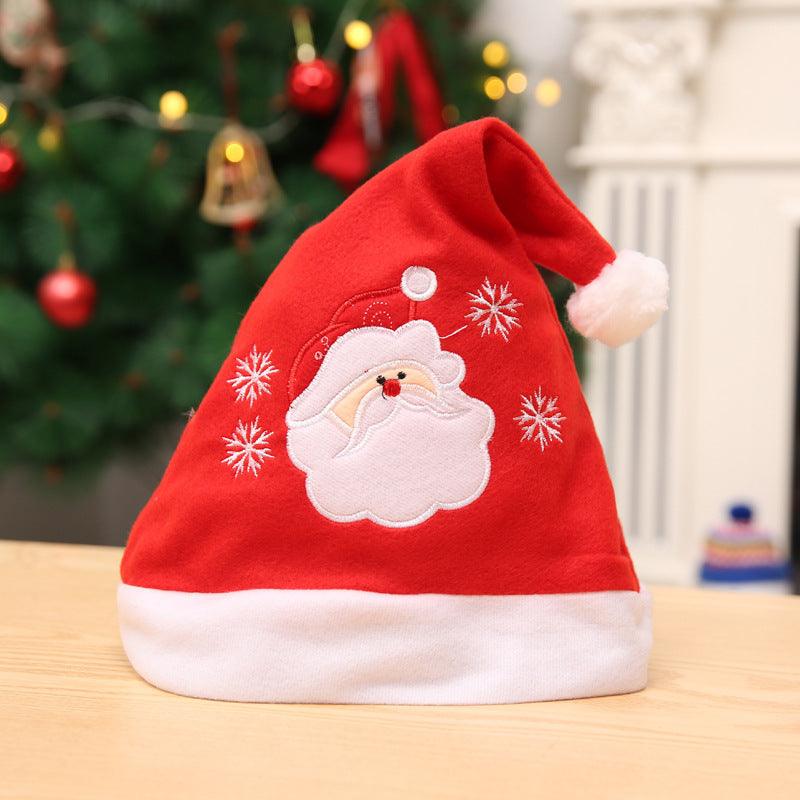 Cartoon Christmas Hat With Elk Santa Claus Embroidery Design Holiday Party Decoration Fuzzy Hat - NTKSTORE