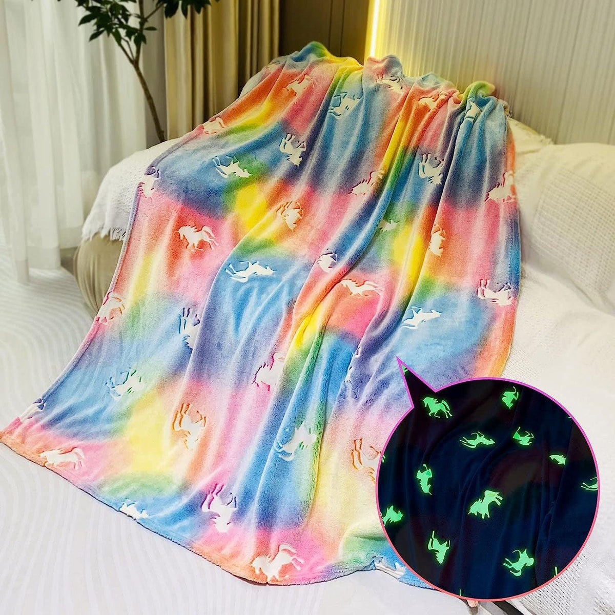 Glow In The Dark Throw Blanket, Blanket For Girls, Luminous Kids Blanket, Soft Blankets For 3,4,5,6,7,8,9,10 Year Old Girl Birthday Christmas Thanksgiving Gifts - NTKSTORE