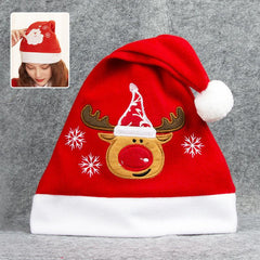 Cartoon Christmas Hat With Elk Santa Claus Embroidery Design Holiday Party Decoration Fuzzy Hat - NTKSTORE