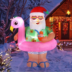 5.9 FT Lighted Christmas Inflatable Decoration, Inflatable Hawaii Santa Claus Outdoor Decoration - NTKSTORE