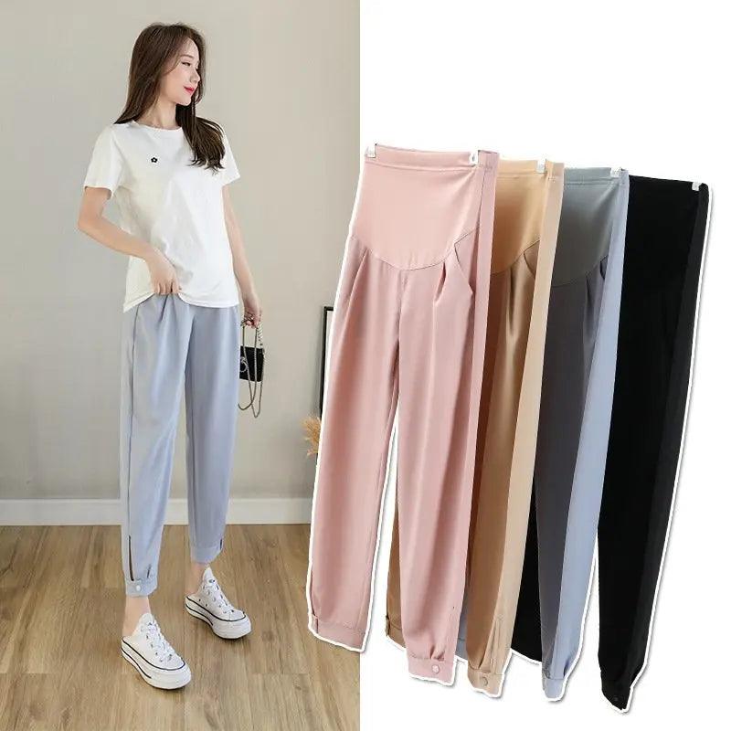 Chiffon Thin Summer Maternity Ankle Pants Fashion Split Button Design Clothes For Pregnant Women Pregnancy Casual Harem Trousers - NTKSTORE