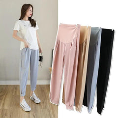 Chiffon Thin Summer Maternity Ankle Pants Fashion Split Button Design Clothes For Pregnant Women Pregnancy Casual Harem Trousers - NTKSTORE