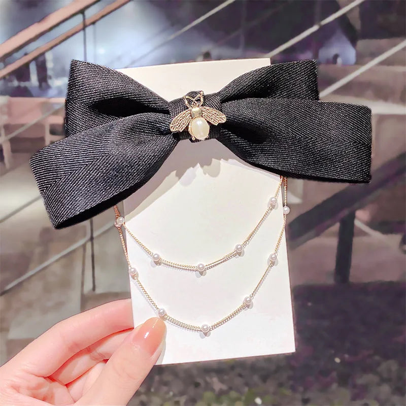 Haimeikang Bow Hair Clip Black Velvet Hair Bows Hairpins Women Elegant Barrette Girls Bowknot Hair Accessories - NTKSTORE