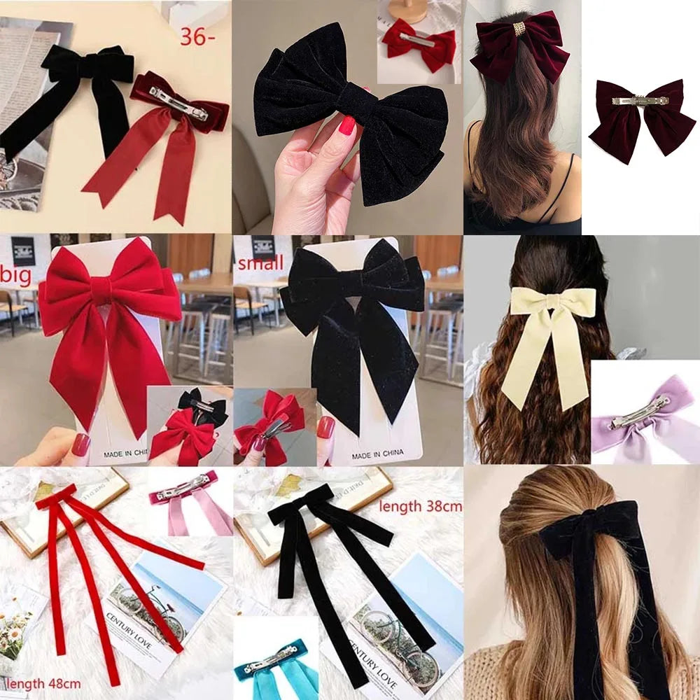 Haimeikang Bow Hair Clip Black Velvet Hair Bows Hairpins Women Elegant Barrette Girls Bowknot Hair Accessories - NTKSTORE