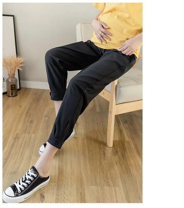 Chiffon Thin Summer Maternity Ankle Pants Fashion Split Button Design Clothes For Pregnant Women Pregnancy Casual Harem Trousers - NTKSTORE