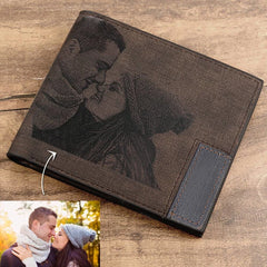 Custom Picture PU Leather Wallet Men's Bifold Custom Inscription Photo Engraved Wallet Thanksgiving Gifts For Him Custom Wallet - NTKSTORE