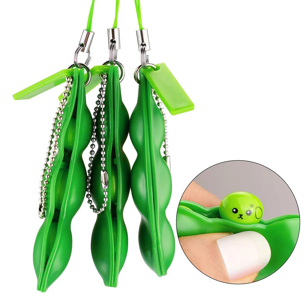 1pc Sensory Fidget Toy Squeeze Pea Beans Relieve Stress Facial Expression Fun Game Keychain Decor Decompression Toys - NTKSTORE