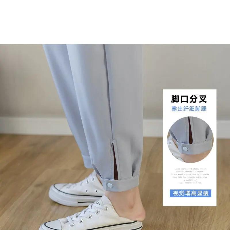 Chiffon Thin Summer Maternity Ankle Pants Fashion Split Button Design Clothes For Pregnant Women Pregnancy Casual Harem Trousers - NTKSTORE