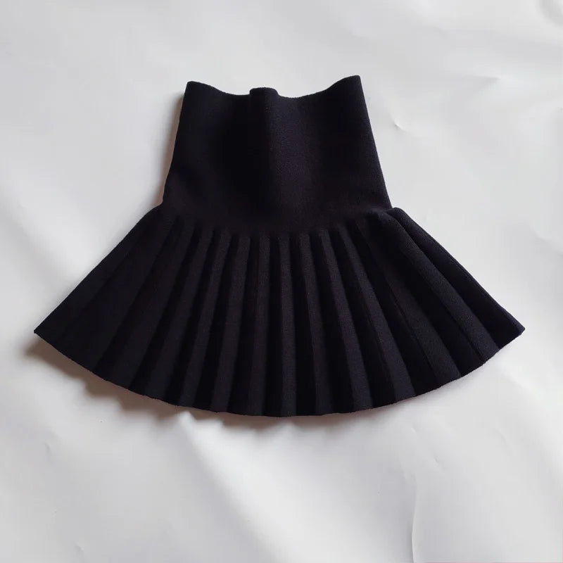 Fashion Parent-Child Short Skirt 2024 Autumn Winter Solid Color Girls Knitting Pleated Skirt Kids Elastic High Waist Mini Skirt - NTKSTORE