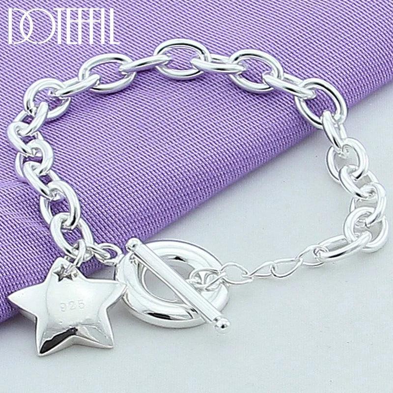 DOTEFFIL 925 Sterling Silver Star TO buckle Charm Bracelets Chain For Women Fashion Wedding engagement Fine Jewelry - NTKSTORE