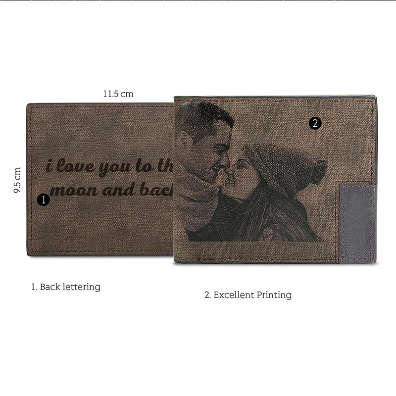 Custom Picture PU Leather Wallet Men's Bifold Custom Inscription Photo Engraved Wallet Thanksgiving Gifts For Him Custom Wallet - NTKSTORE