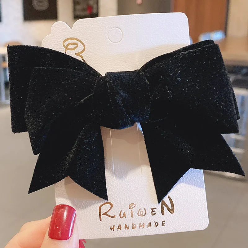 Haimeikang Bow Hair Clip Black Velvet Hair Bows Hairpins Women Elegant Barrette Girls Bowknot Hair Accessories - NTKSTORE