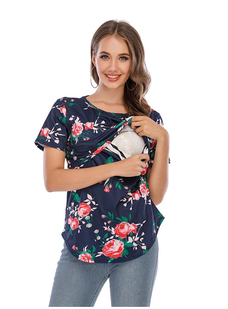 New Casual Womens Pregnant Maternity Clothes Nursing Tops Breastfeeding T-Shirt Pregnancy Striped Short Sleeve Shirt - NTKSTORE