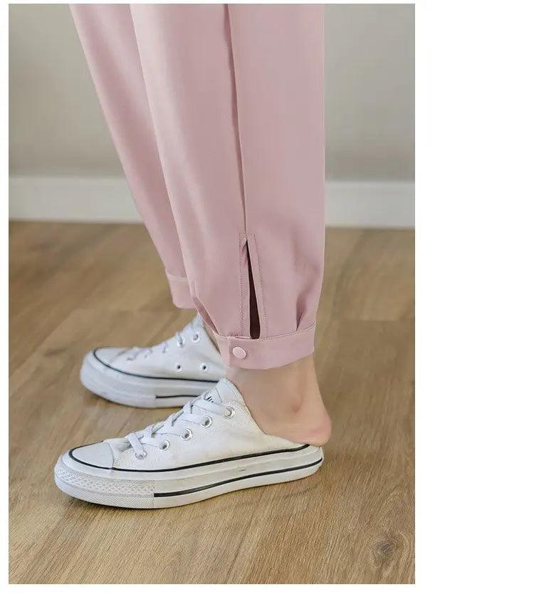 Chiffon Thin Summer Maternity Ankle Pants Fashion Split Button Design Clothes For Pregnant Women Pregnancy Casual Harem Trousers - NTKSTORE