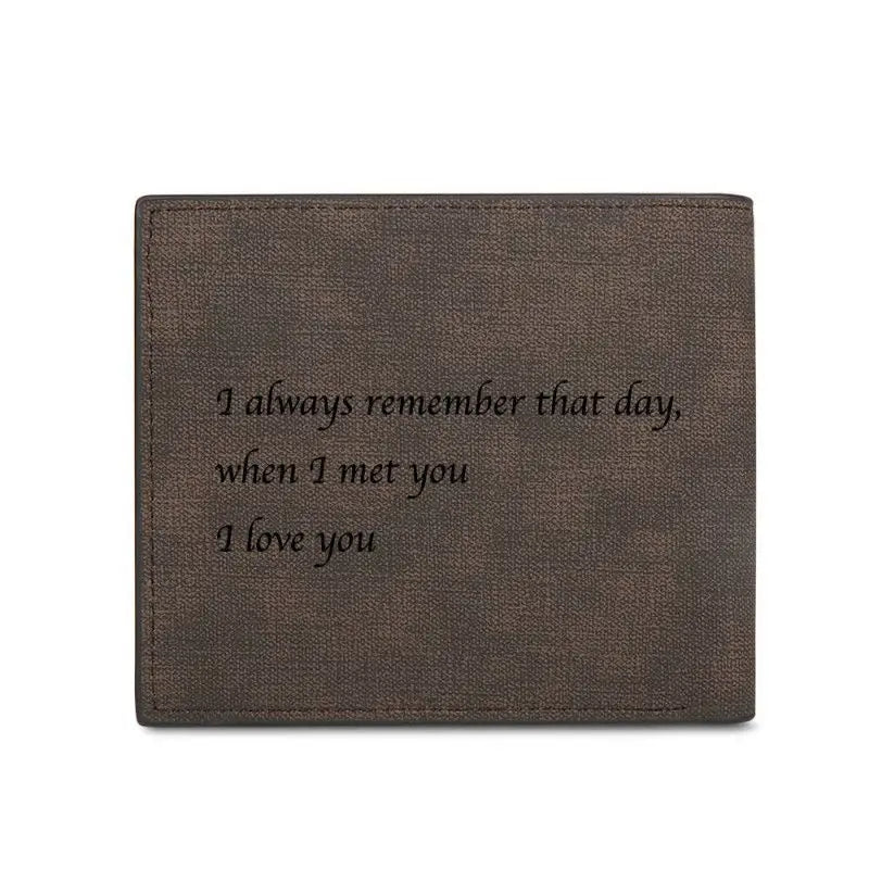 Custom Picture PU Leather Wallet Men's Bifold Custom Inscription Photo Engraved Wallet Thanksgiving Gifts For Him Custom Wallet - NTKSTORE