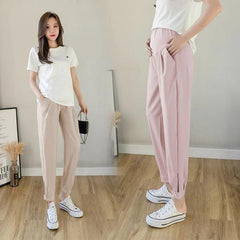 Chiffon Thin Summer Maternity Ankle Pants Fashion Split Button Design Clothes For Pregnant Women Pregnancy Casual Harem Trousers - NTKSTORE